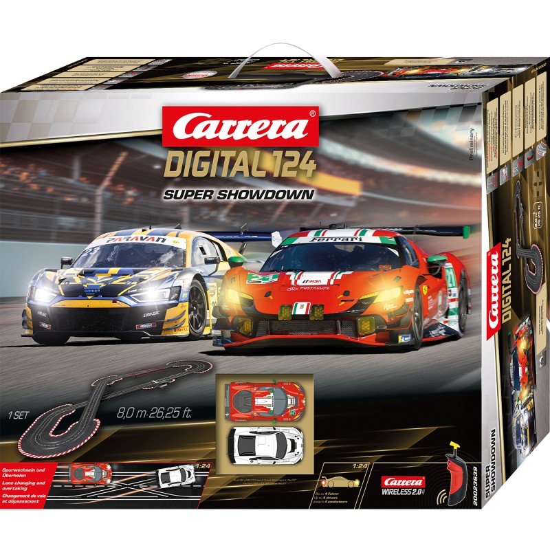 Carrera 23639 Digital 1:24 Super Showdown GT3 Wireless Slot Car Race Set Audi R8 LMS vs Ferrari 296 GT3
