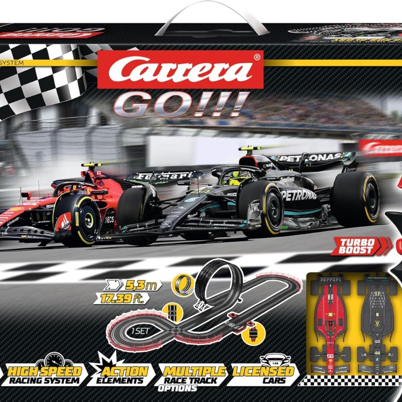 Carrera 62573 - Go 1:43 Racing for Glory F1 Slot Car Racing Set Mercedes Hamilton vs Ferrari Sainz
