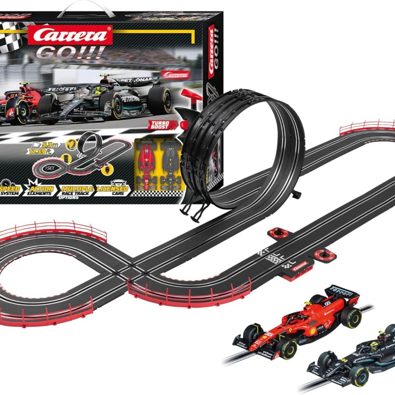 Carrera 62573 - Go 1:43 Racing for Glory F1 Slot Car Racing Set Mercedes Hamilton vs Ferrari Sainz
