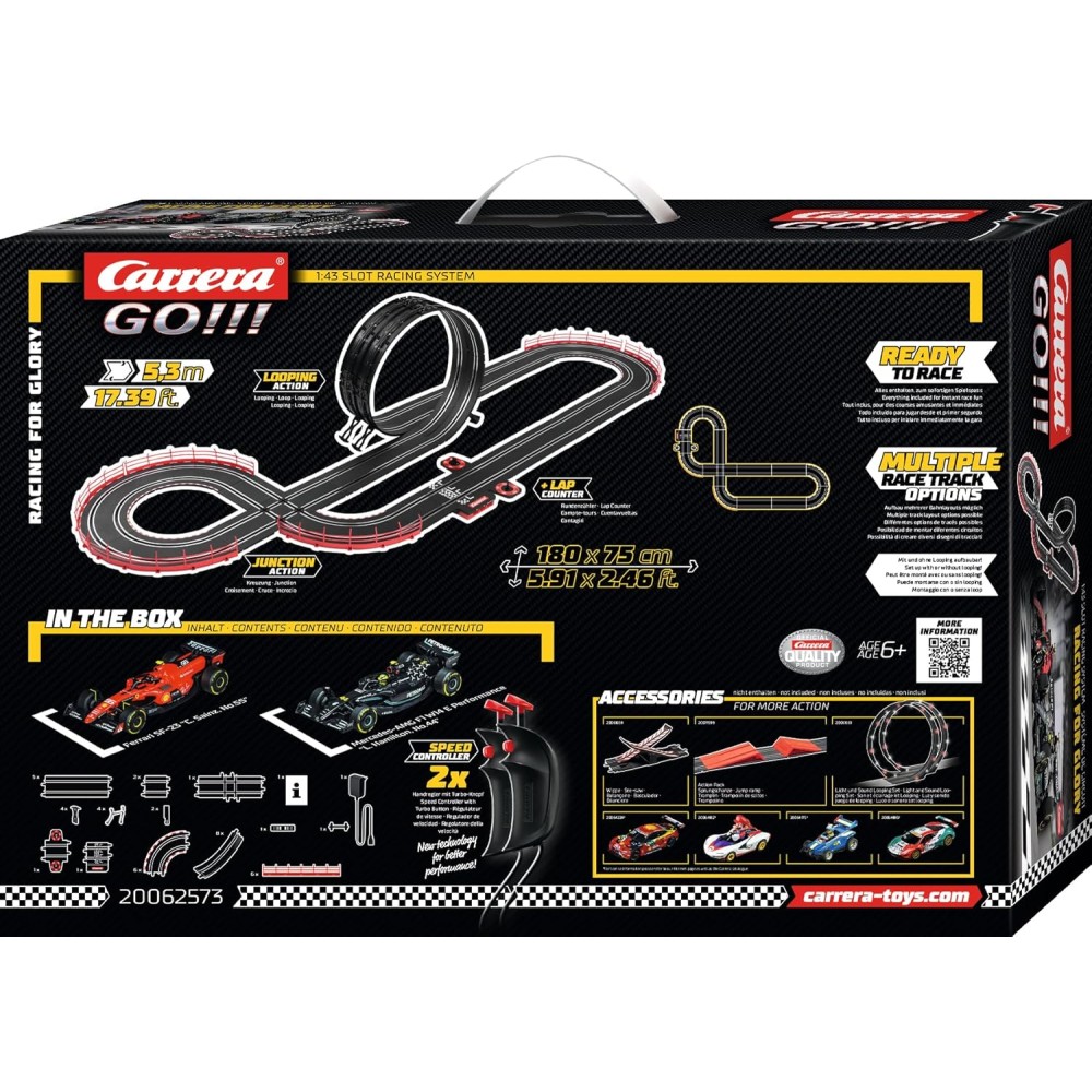 Carrera 62573 - Go 1:43 Racing for Glory F1 Slot Car Racing Set Mercedes Hamilton vs Ferrari Sainz