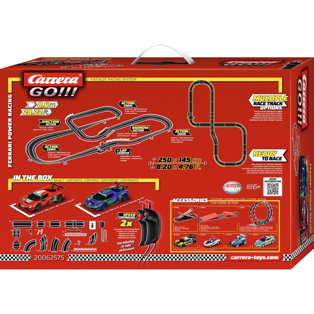 Carrera 62575 - GO!!! 1:43 Ferrari Power Racing Slot Car Racing Set 2x Ferrari 296 GT3