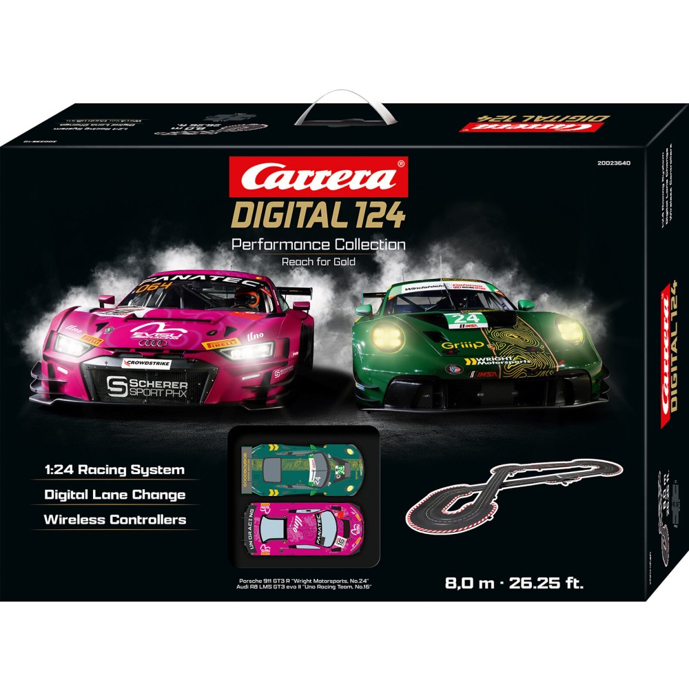 Carrera 23640 Digital 1:24 Reach for Gold Wireless Slot Car Race Set Audi R8 LMS vs Porsche 911 GT3 R
