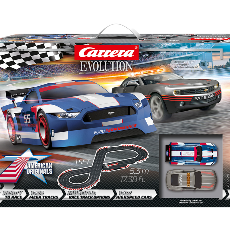 Carrera 25236 Evolution 1:32 Evo Break Away Slot Car Set -  Ford Mustang vs Chevrolet Camaro