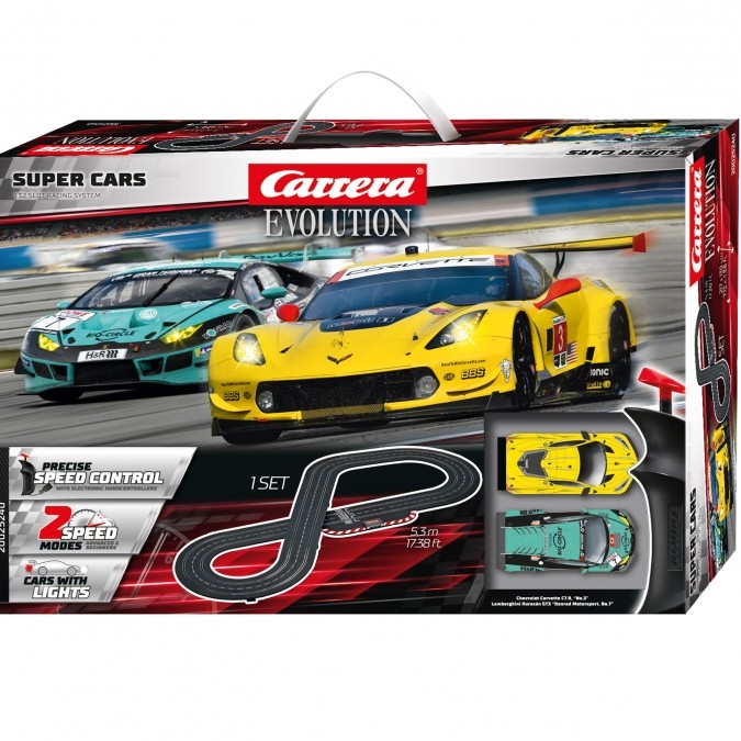 Carrera 25240 Evolution 1:32 Super Cars Slot Car Set Corvette C7.R vs Lamborghini Huracán