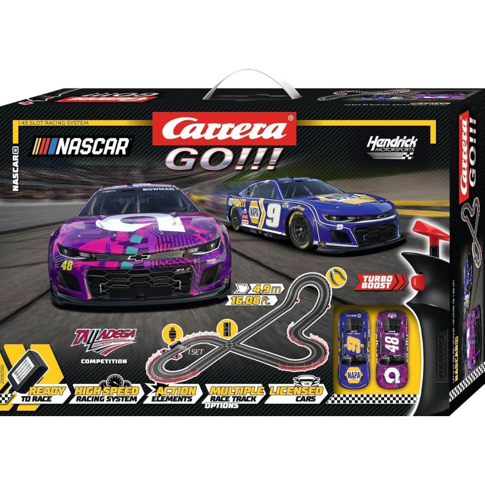Carrera 62582 - Go 1:43 NASCAR Talladega Competition Slot Car Racing Set 2x Camaro NextGen ZL1