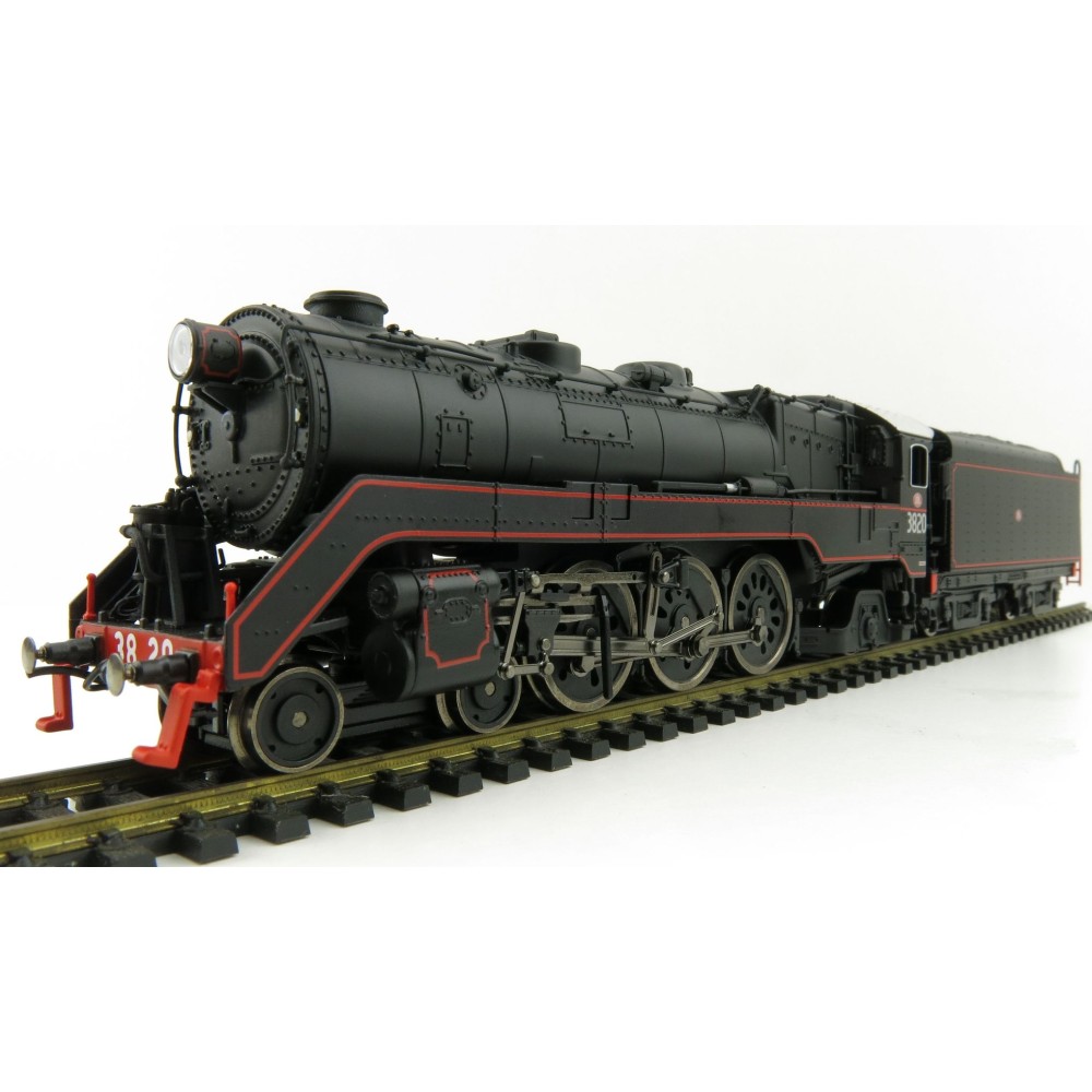 Australian Railway Models 87003 C38 Class 4-6-2 'Pacific' Express Passenger Steam Locomotive #3820 Black Red Lining - 1:87