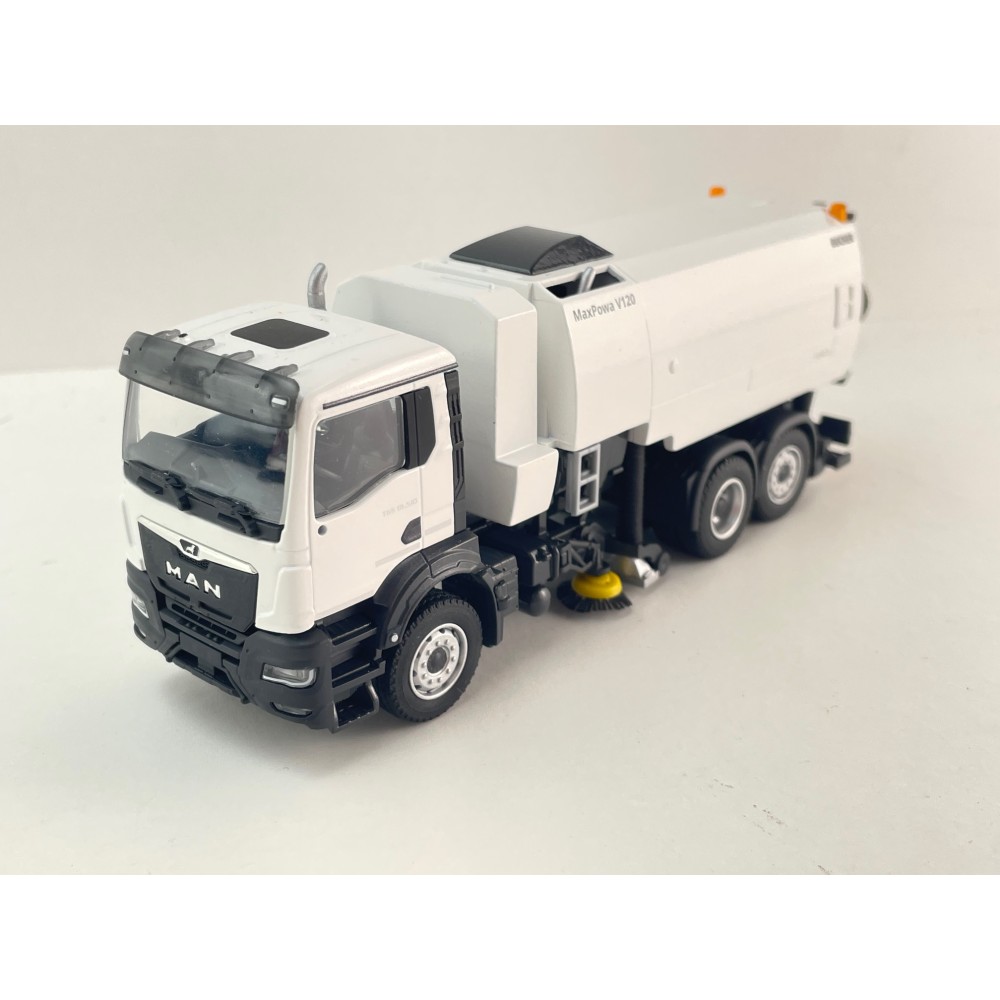 Conrad 81257/0 - MAN TGS NN 6x2 Road Sweeper Truck MaxPowa V120 White New 2026 - Scale 1:50