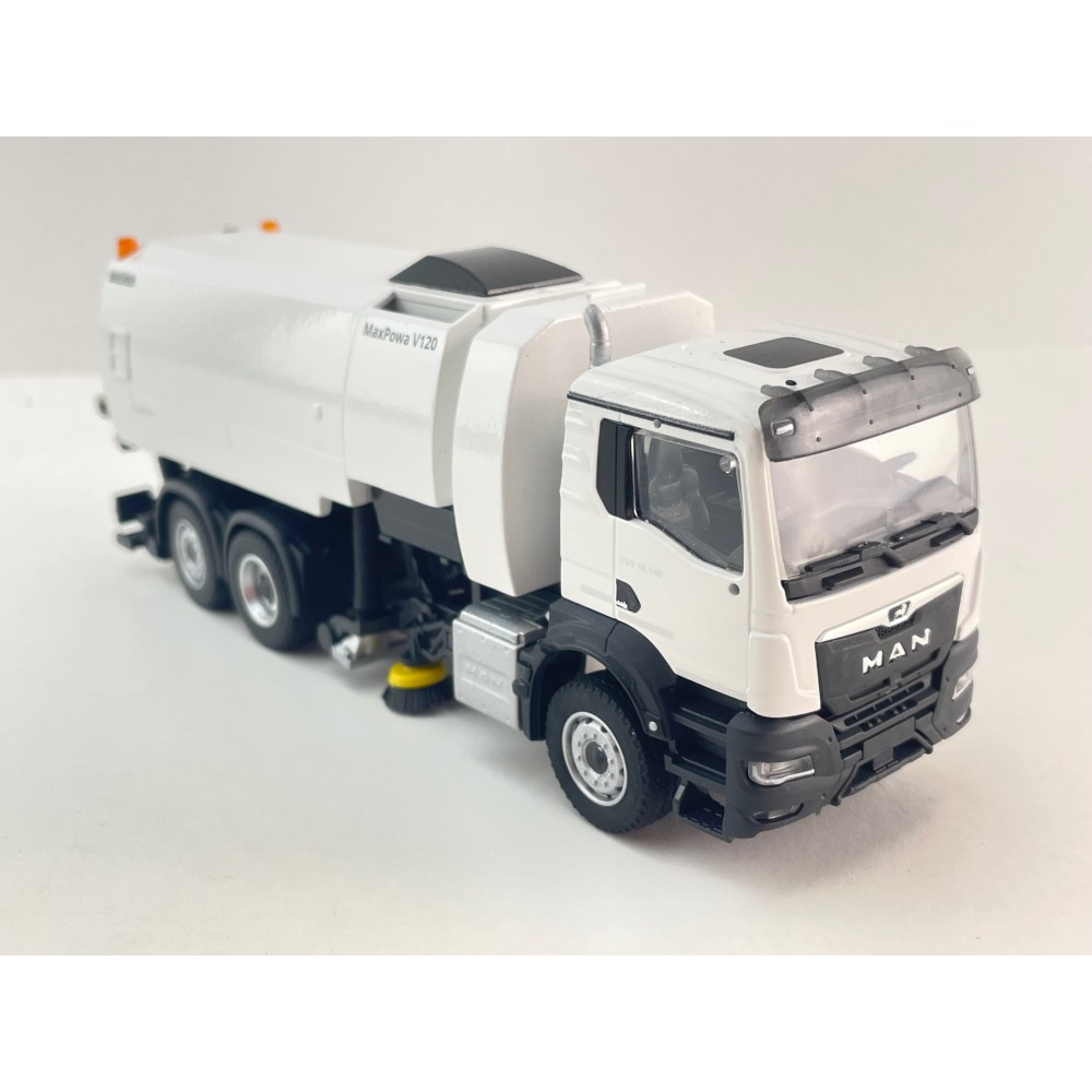 Conrad 81257/0 - MAN TGS NN 6x2 Road Sweeper Truck MaxPowa V120 White New 2026 - Scale 1:50
