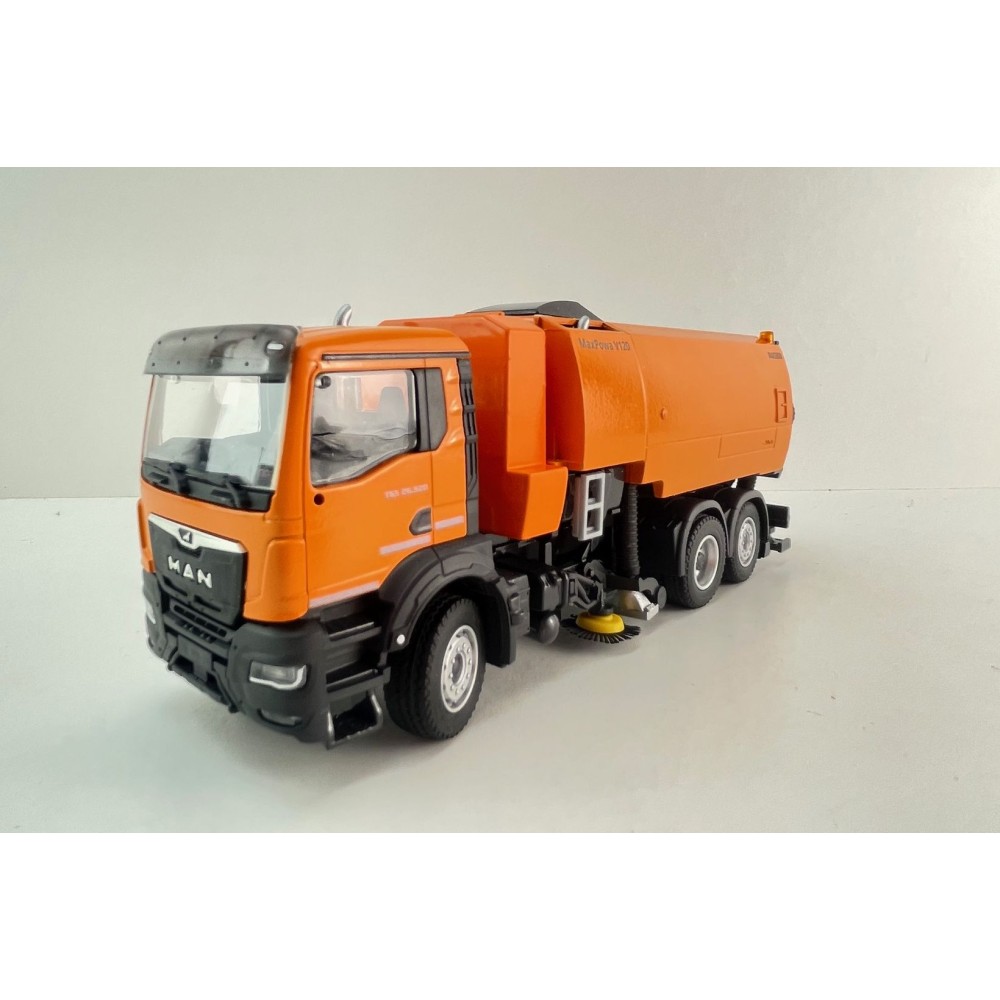 Conrad 81257/01 - MAN TGS NN 6x2 Road Sweeper Truck MaxPowa V120 Orange New 2026 - Scale 1:50