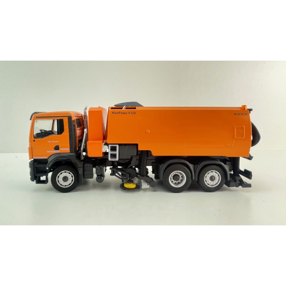Conrad 81257/01 - MAN TGS NN 6x2 Road Sweeper Truck MaxPowa V120 Orange New 2026 - Scale 1:50