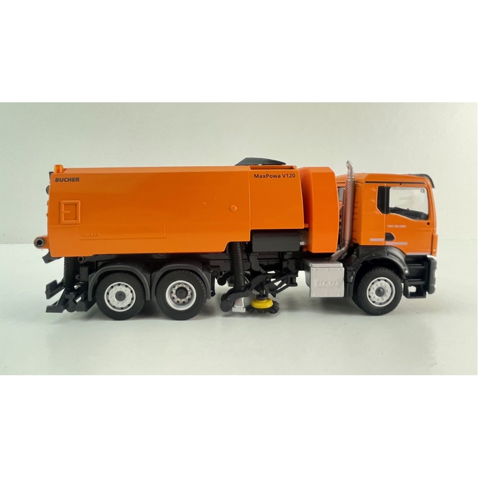 Conrad 81257/01 - MAN TGS NN 6x2 Road Sweeper Truck MaxPowa V120 Orange New 2026 - Scale 1:50