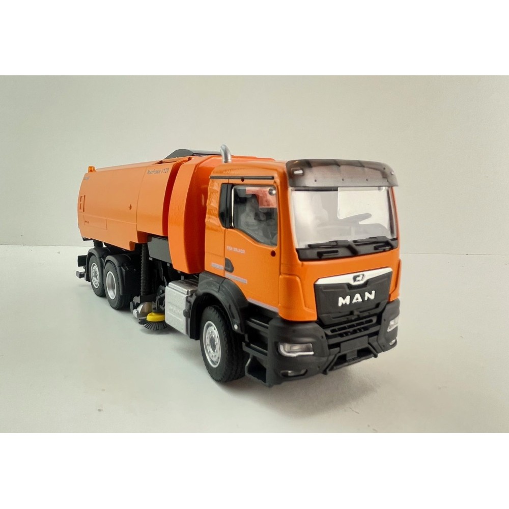Conrad 81257/01 - MAN TGS NN 6x2 Road Sweeper Truck MaxPowa V120 Orange New 2026 - Scale 1:50