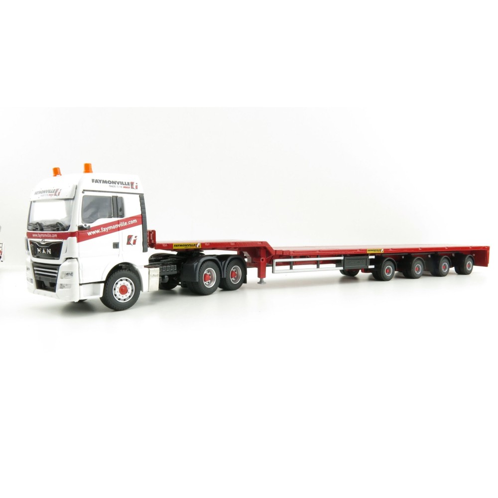 Conrad 76194/0 - MAN TGX XLX Euro 6c 6x4 with FAYMONVILLE TELEMAX 4 axle Extendable Trailer - Scale 1:50
