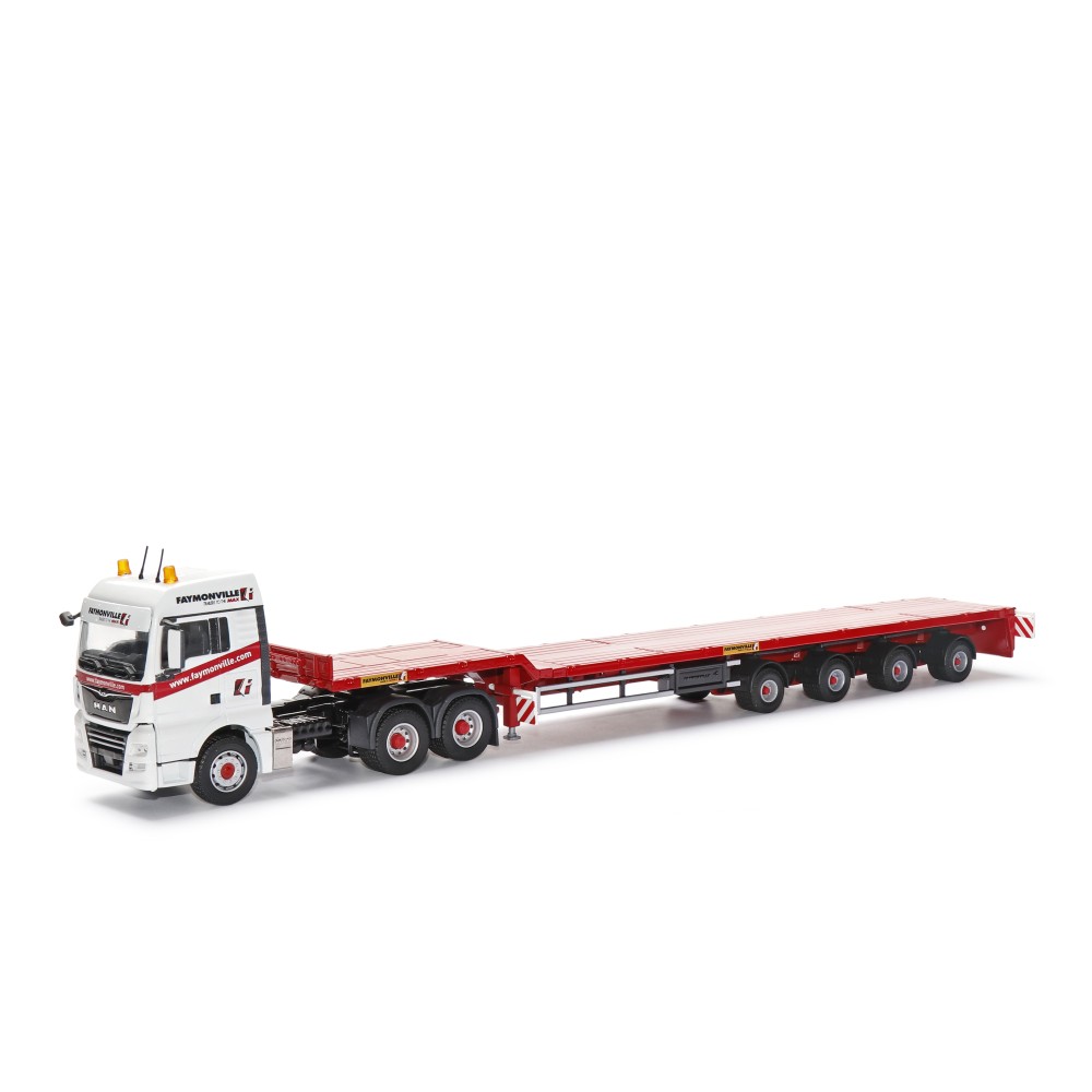 Conrad 76194/0 - MAN TGX XLX Euro 6c 6x4 with FAYMONVILLE TELEMAX 4 axle Extendable Trailer - Scale 1:50