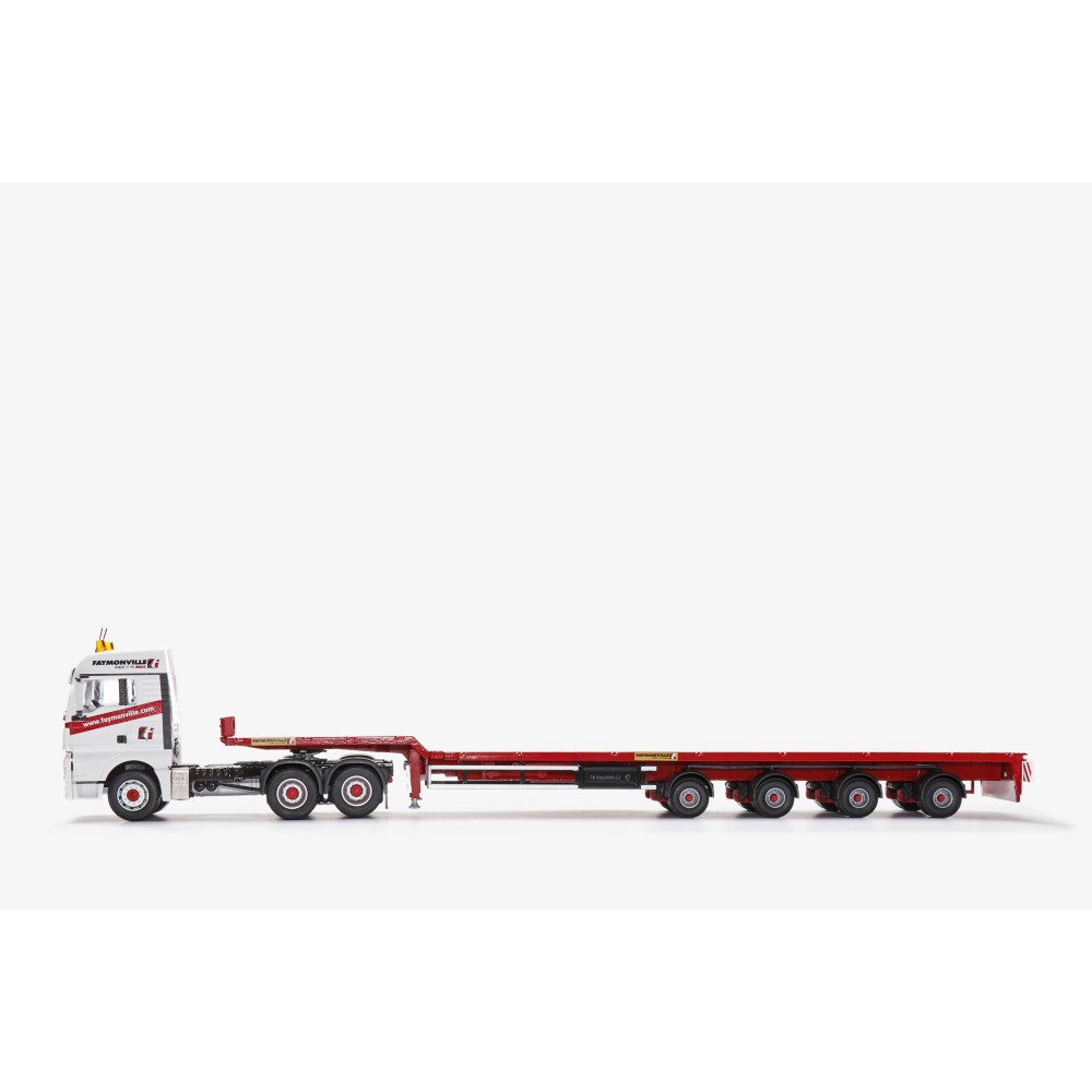 Conrad 76194/0 - MAN TGX XLX Euro 6c 6x4 with FAYMONVILLE TELEMAX 4 axle Extendable Trailer - Scale 1:50