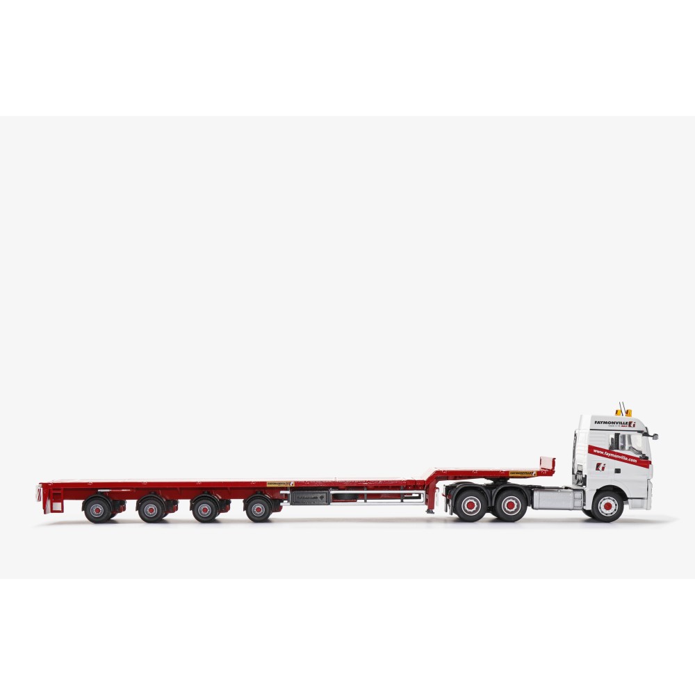 Conrad 76194/0 - MAN TGX XLX Euro 6c 6x4 with FAYMONVILLE TELEMAX 4 axle Extendable Trailer - Scale 1:50