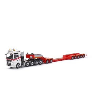 Conrad 76195/0 - MAN TGX XXL Euro 6c 10x4 with FAYMONVILLE Variomax Drop Center Low Loader Trailer - Scale 1:50
