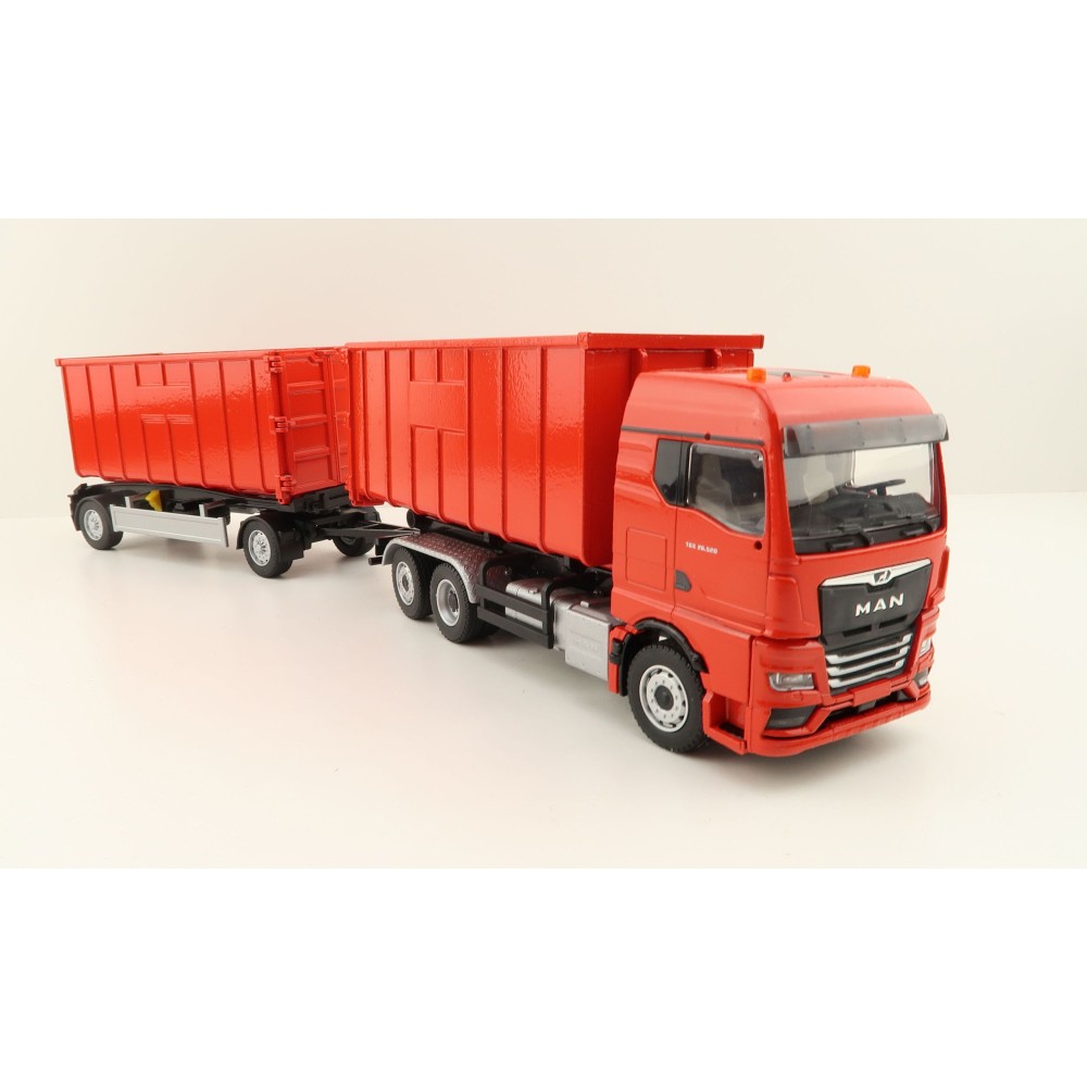 Conrad SET10019 - MAN TGX GM Hook Lift Container Truck with Trailer - Scale 1:50