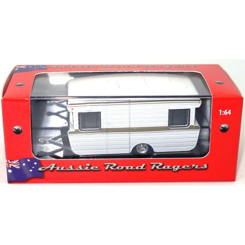 Road Ragers - 1967 Viscount Alumvan Caravan - White with Brown Stripe - Scale 1:64