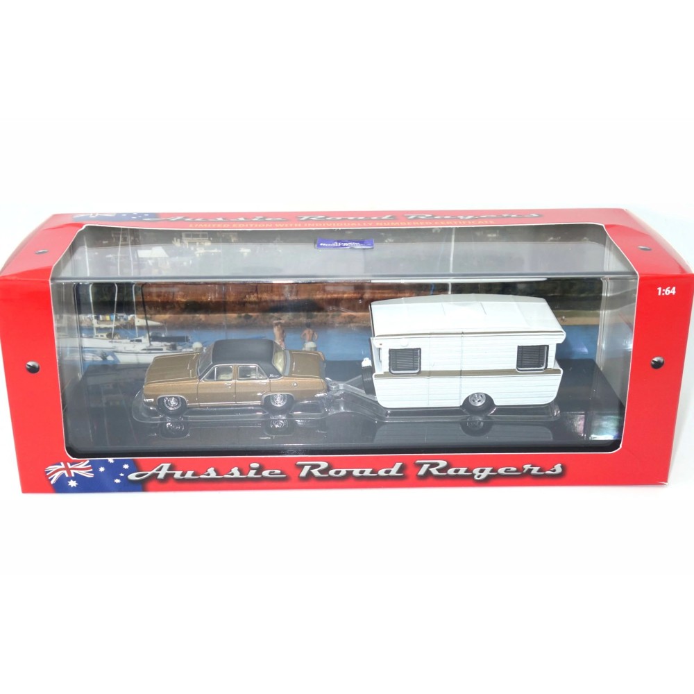 Road Ragers - 1968 Holden HR Premier with Alumvan Caravan - Metallic Brown - Scale 1:64