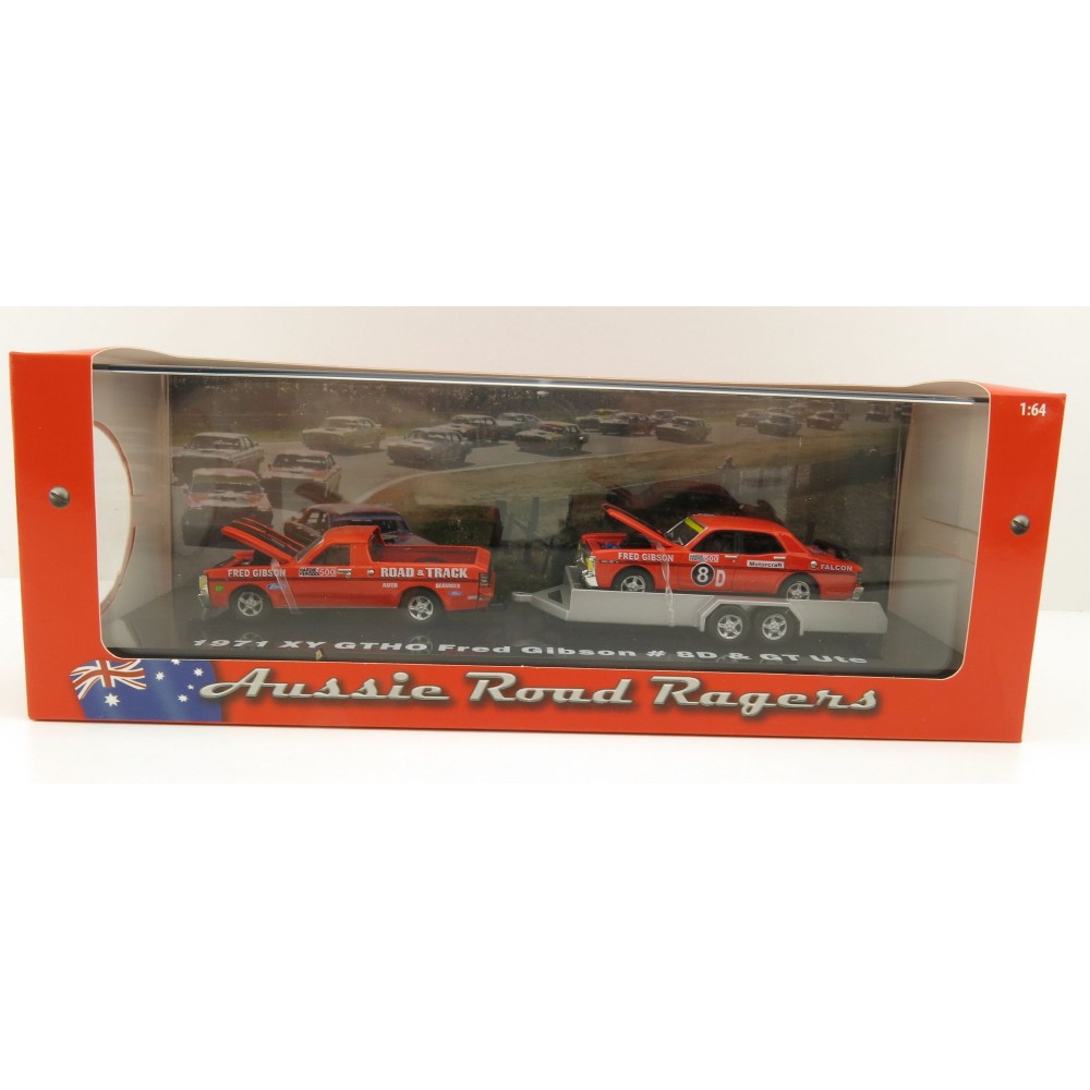 Road Ragers - 1971 Ford Falcon GT Ute & Trailer  & Falcon GTHO Phase III No 8D - Fred Gibson - Scale 1:64