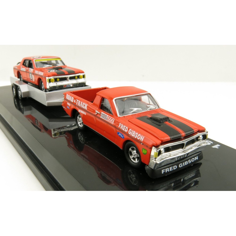 Road Ragers - 1971 Ford Falcon GT Ute & Trailer  & Falcon GTHO Phase III No 8D - Fred Gibson - Scale 1:64