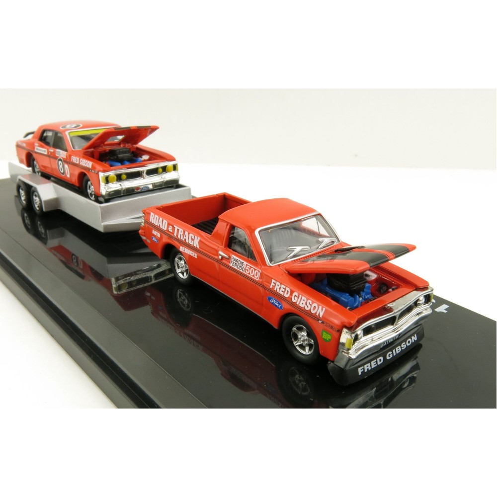 Road Ragers - 1971 Ford Falcon GT Ute & Trailer  & Falcon GTHO Phase III No 8D - Fred Gibson - Scale 1:64