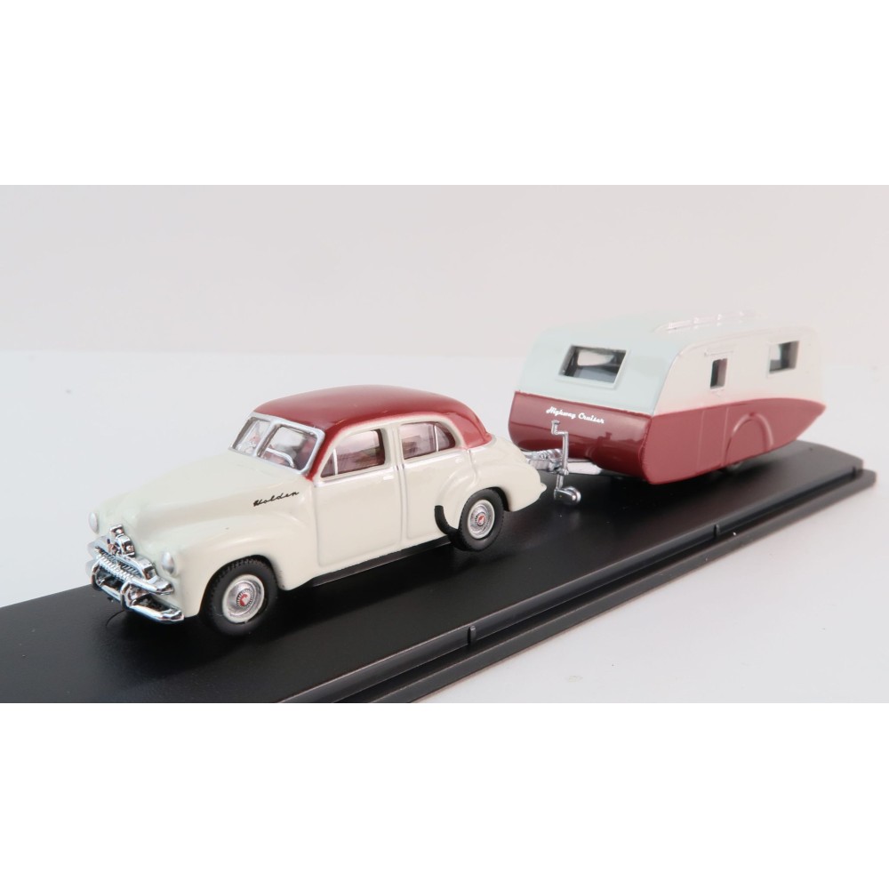 Road Ragers - Australian 1953 Holden FJ Sedan & Highway Cruiser Caravan Set - H0 Scale 1:87