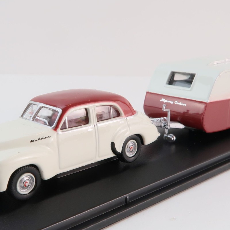 Road Ragers - Australian 1953 Holden FJ Sedan & Highway Cruiser Caravan Set - H0 Scale 1:87