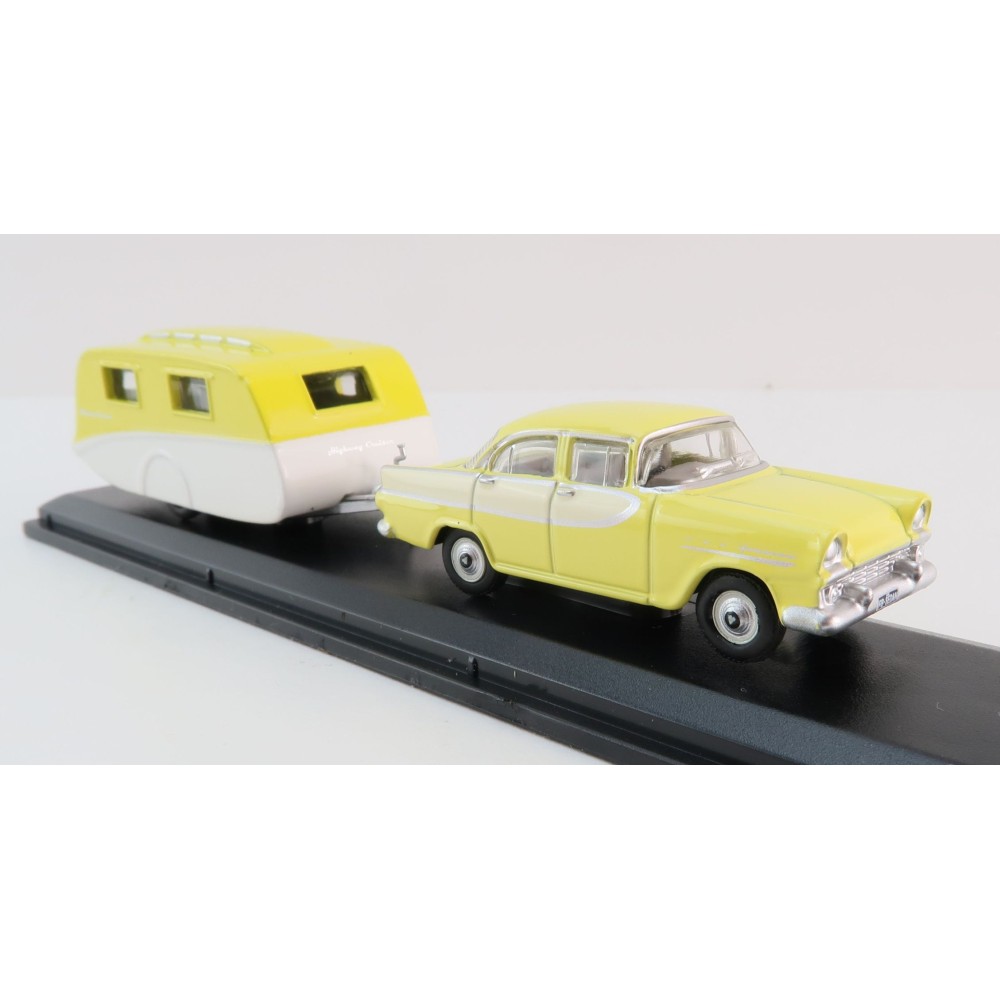 Road Ragers - Australian 1960 Holden FB Sedan & Highway Cruiser Caravan Set - H0 Scale 1:87 