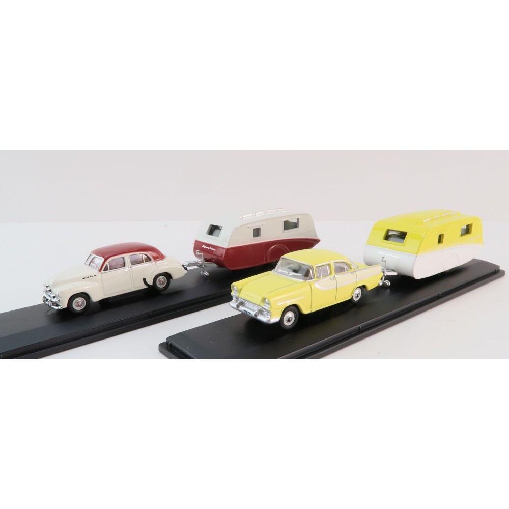 Road Ragers Australian Holden FB & FJ  Twin Cruiser Caravan Set - Scale 1:87