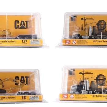 Diecast Masters 84411A - Construction Diecast Semi Lowboy Trailer and Cat Loads Set of 4 2026 - Scale 1:87