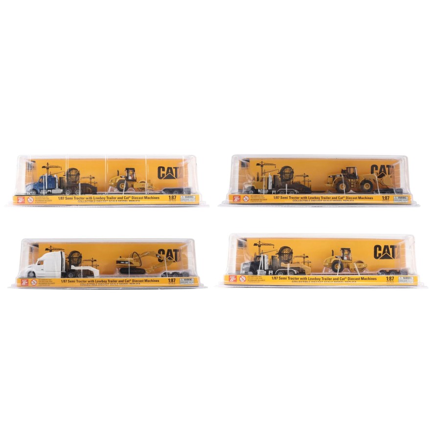 Diecast Masters 84411A - Construction Diecast Semi Lowboy Trailer and Cat Loads Set of 4 2026 - Scale 1:87