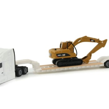 Diecast Masters 84423 - White Peterbuilt 579 Tractor With Lowboy Trailer and Cat 315C Excavator - Scale 1:87