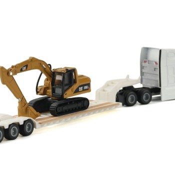 Diecast Masters 84423 - White Peterbuilt 579 Tractor With Lowboy Trailer and Cat 315C Excavator - Scale 1:87