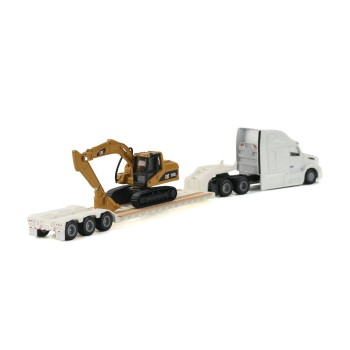 Diecast Masters 84423 - White Peterbuilt 579 Tractor With Lowboy Trailer and Cat 315C Excavator - Scale 1:87