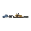 Diecast Masters 84424 - Blue Kenworth T880 Tractor with Lowboy Trailer and Cat Padfoot Roller - Scale 1:87