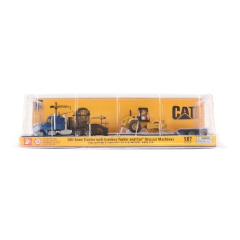 Diecast Masters 84424 - Blue Kenworth T880 Tractor with Lowboy Trailer and Cat Padfoot Roller - Scale 1:87