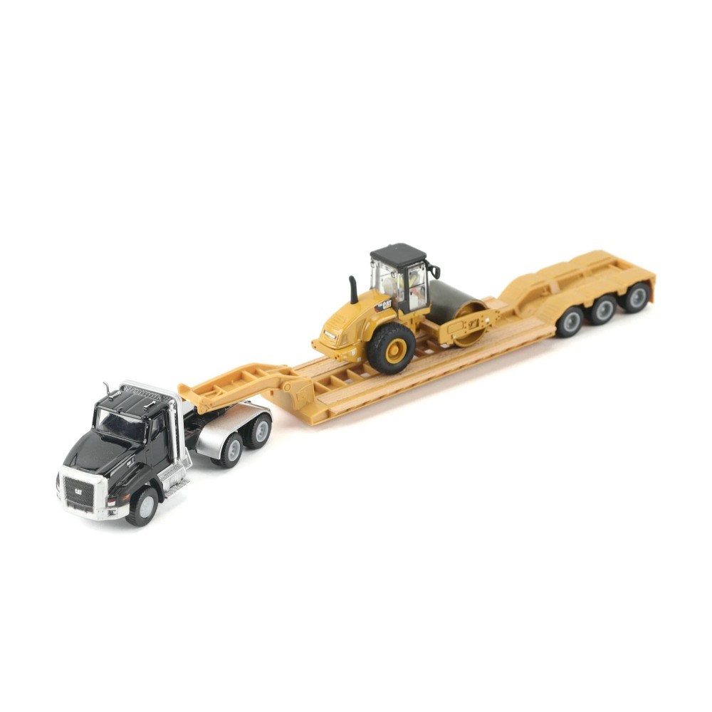 Diecast Masters 84425 - Black Kenworth T880 Tractor with Lowboy Trailer and Cat Roller - Scale 1:87