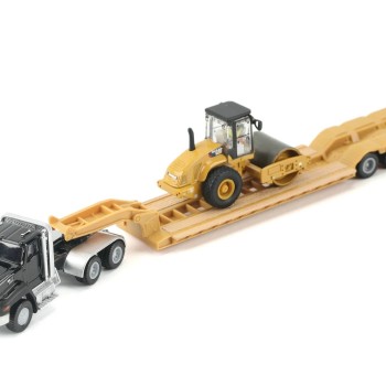 Diecast Masters 84425 - Black Kenworth T880 Tractor with Lowboy Trailer and Cat Roller - Scale 1:87