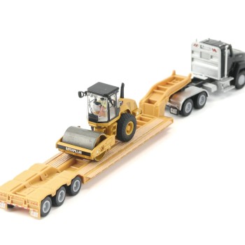 Diecast Masters 84425 - Black Kenworth T880 Tractor with Lowboy Trailer and Cat Roller - Scale 1:87