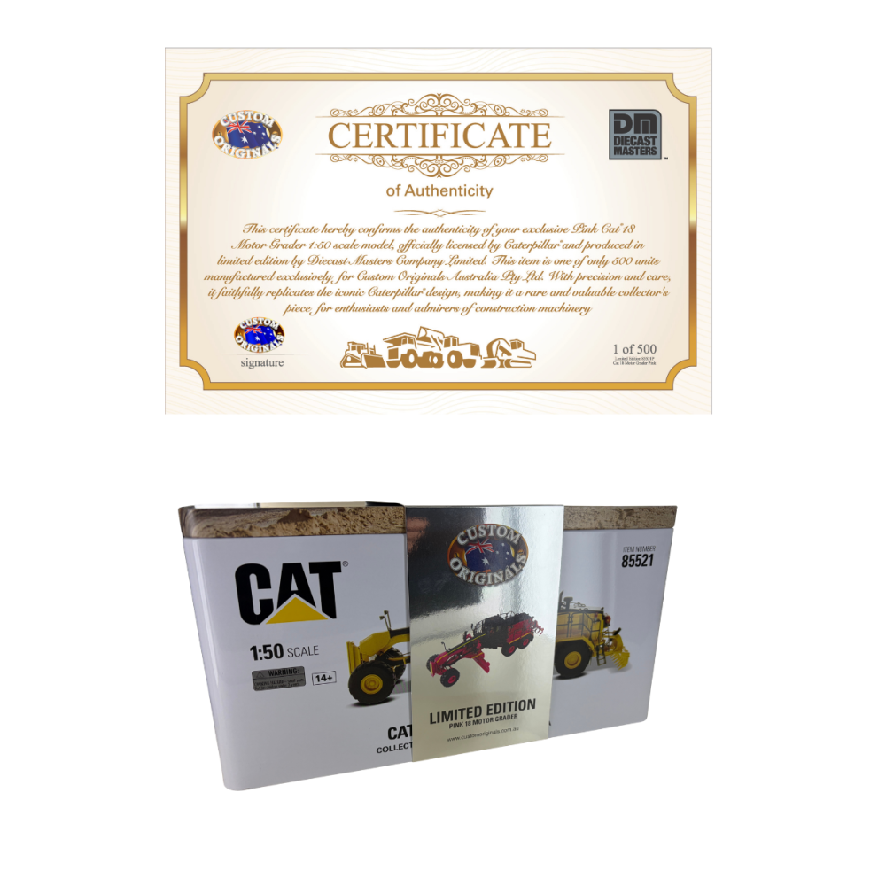 Diecast Masters 85521 P - Caterpillar  CAT 18M3 Motor Grader Pink Australian 500 pieces Limited Version - Scale 1:50