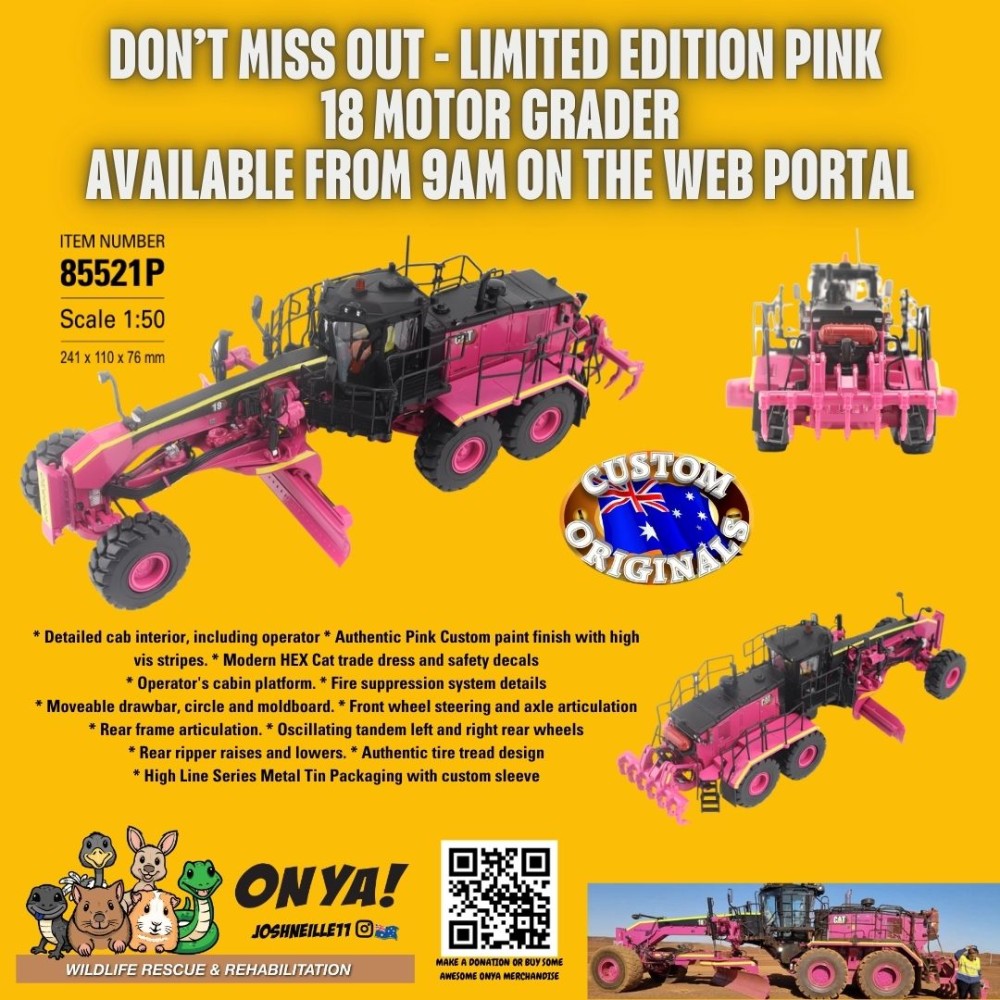 Diecast Masters 85521 P - Caterpillar  CAT 18M3 Motor Grader Pink Australian 500 pieces Limited Version - Scale 1:50