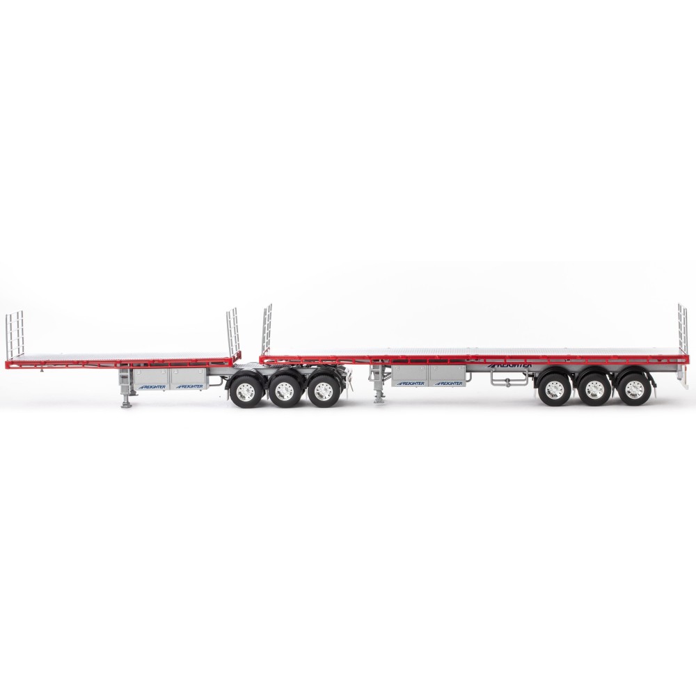 Drake ZT09123 AUSTRALIAN Maxitrans Freighter B Double Trailer Set Silver & Red - Scale 1:50