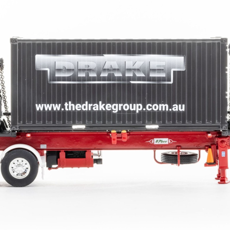 Drake ZT09247 AUSTRALIAN O’Phee BoxLoader Side Loading Trailer with Container - Red - Scale 1:50