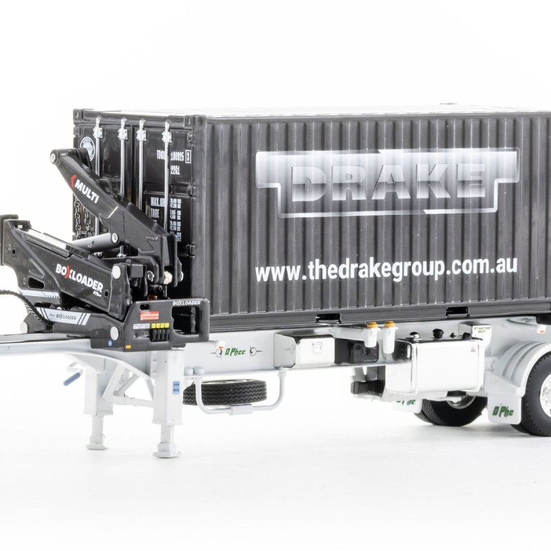 Drake ZT09248 AUSTRALIAN O’Phee BoxLoader Side Loading Trailer with Container - White - Scale 1:50