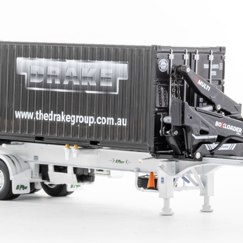 Drake ZT09248 AUSTRALIAN O’Phee BoxLoader Side Loading Trailer with Container - White - Scale 1:50