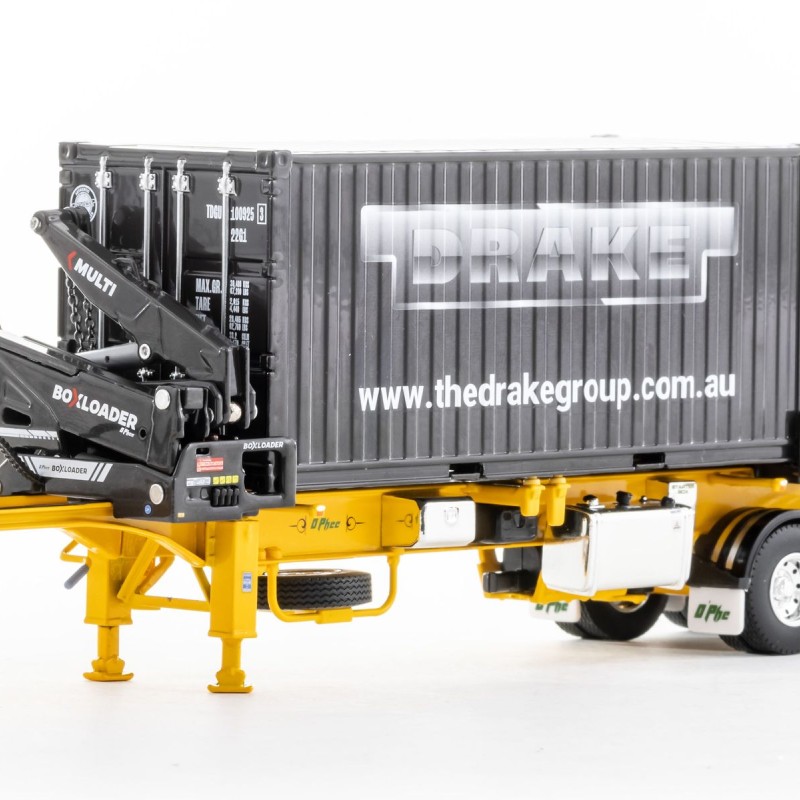 Drake ZT09249 AUSTRALIAN O’Phee BoxLoader Side Loading Trailer with Container - Yellow - Scale 1:50