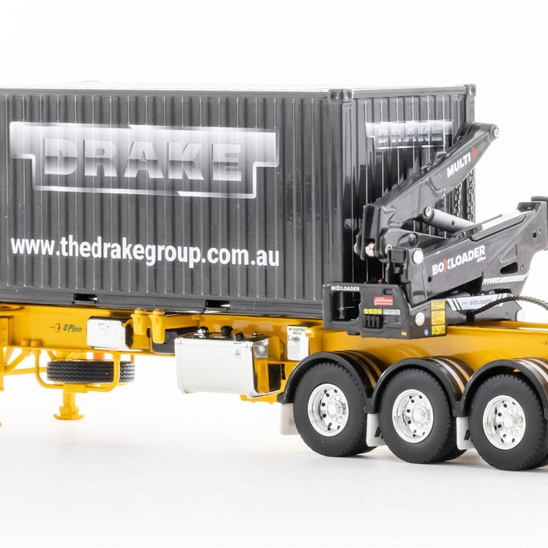 Drake ZT09249 AUSTRALIAN O’Phee BoxLoader Side Loading Trailer with Container - Yellow - Scale 1:50