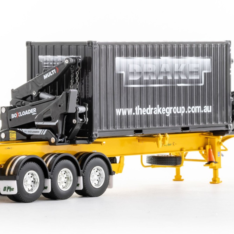 Drake ZT09249 AUSTRALIAN O’Phee BoxLoader Side Loading Trailer with Container - Yellow - Scale 1:50